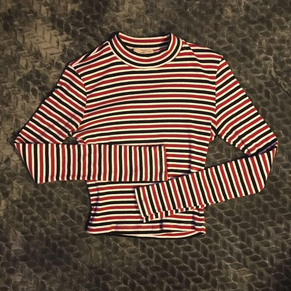 Red, Black and White Stripe Fitted Top